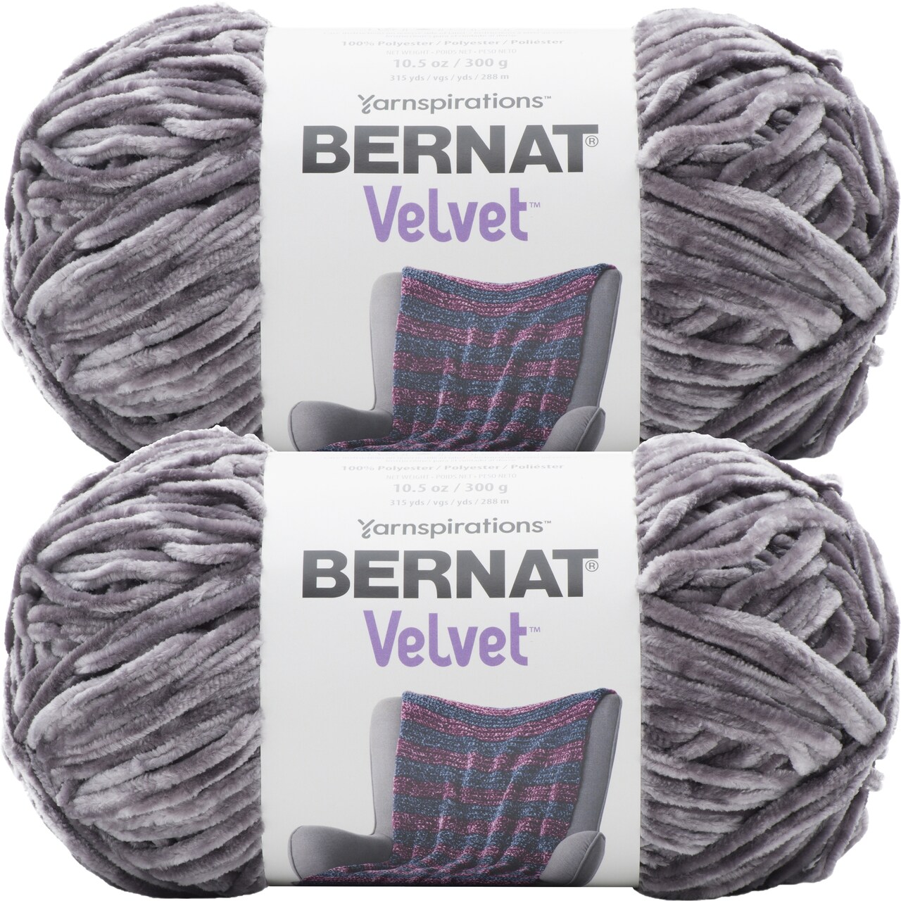 Bernat Velvet Vapor Gray Yarn 2 Pack of 300g/10.5oz Polyester 5 Bulky - 315 Yards Knitting/Crochet